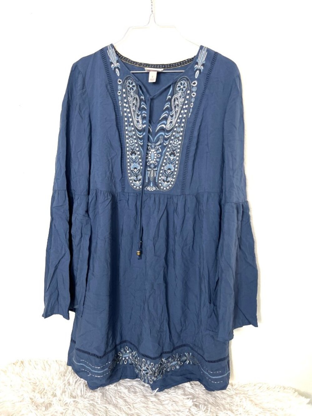 Knox Rose Women’s Powder‎ Blue Boho Embroidered Shabby Chic Dress S Flowy Indie